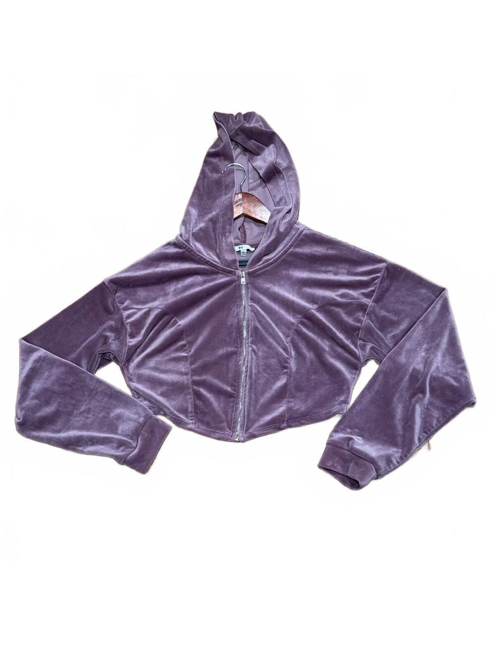BlaShe Purple Crop Hoodie Womens Large Full Zip Velour Sweatshirt Fall Y2k
